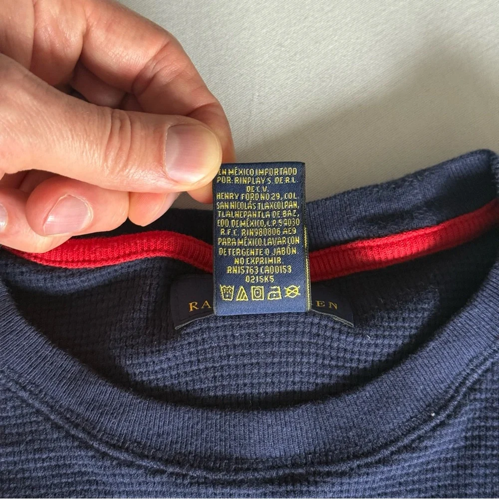 Polo Ralph Lauren Waffle Knit Thermal‎ Mens Medium Blue Embroidered Bear Logo